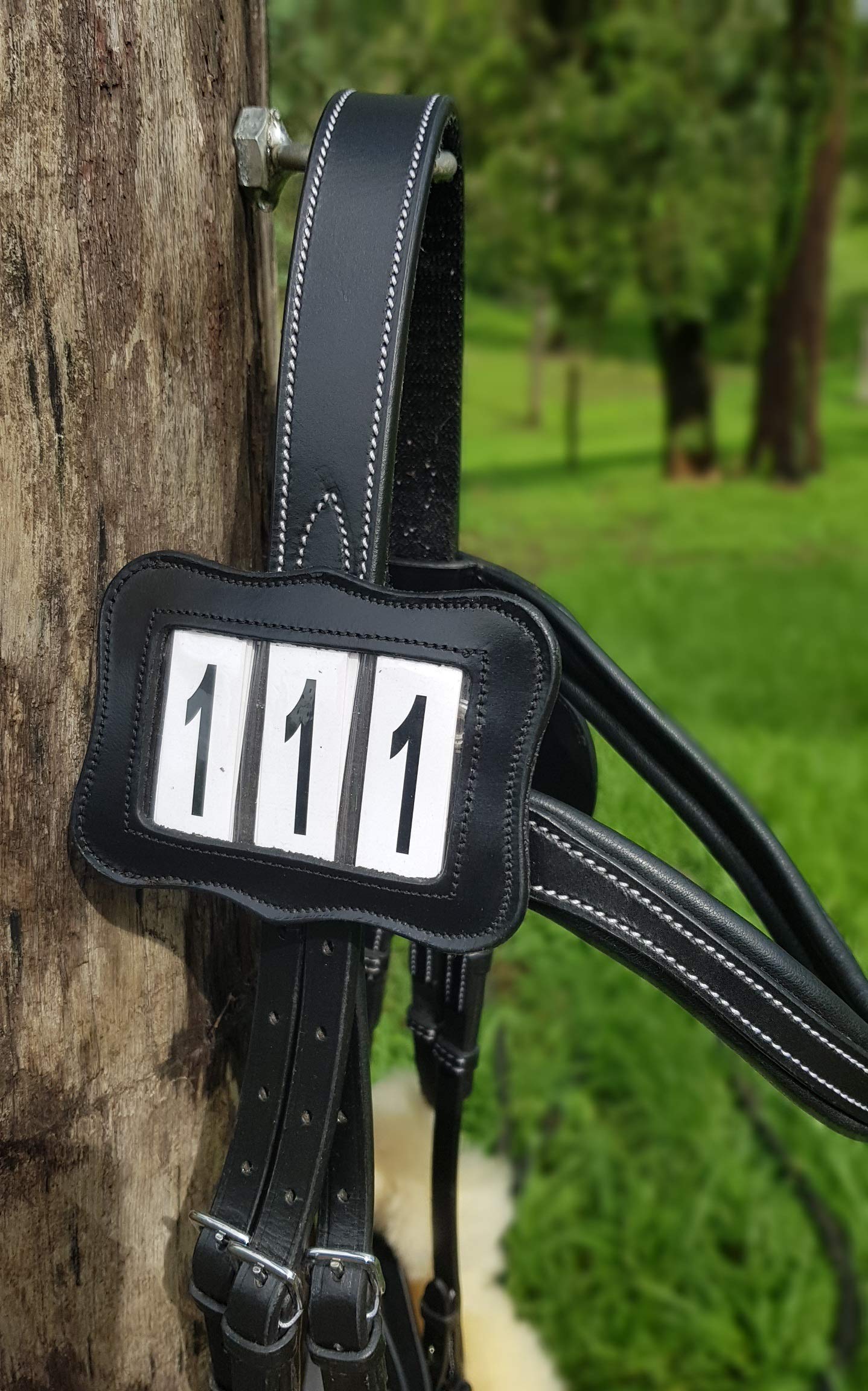 Echo Beach Equestrian Genuine Leather Number Holder Pair for Bridle or Saddle Pad. 3 Digit Easy Change Numbers. Built in Clip for Secure Attachment. 2 Number Holders Included