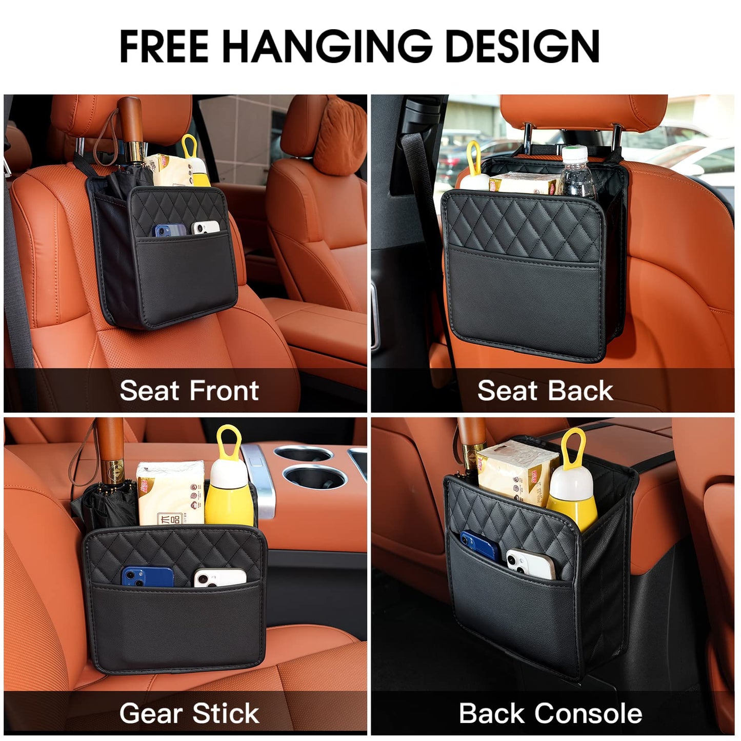 FrgKbTm 2Pack Car Seat Back Hanging Bag Car Document Holder Multi-Pocket Bottle Bag Storage Waterproof Pu Leather Box Organizer Travel Tidy Pouch Pocket Kids
