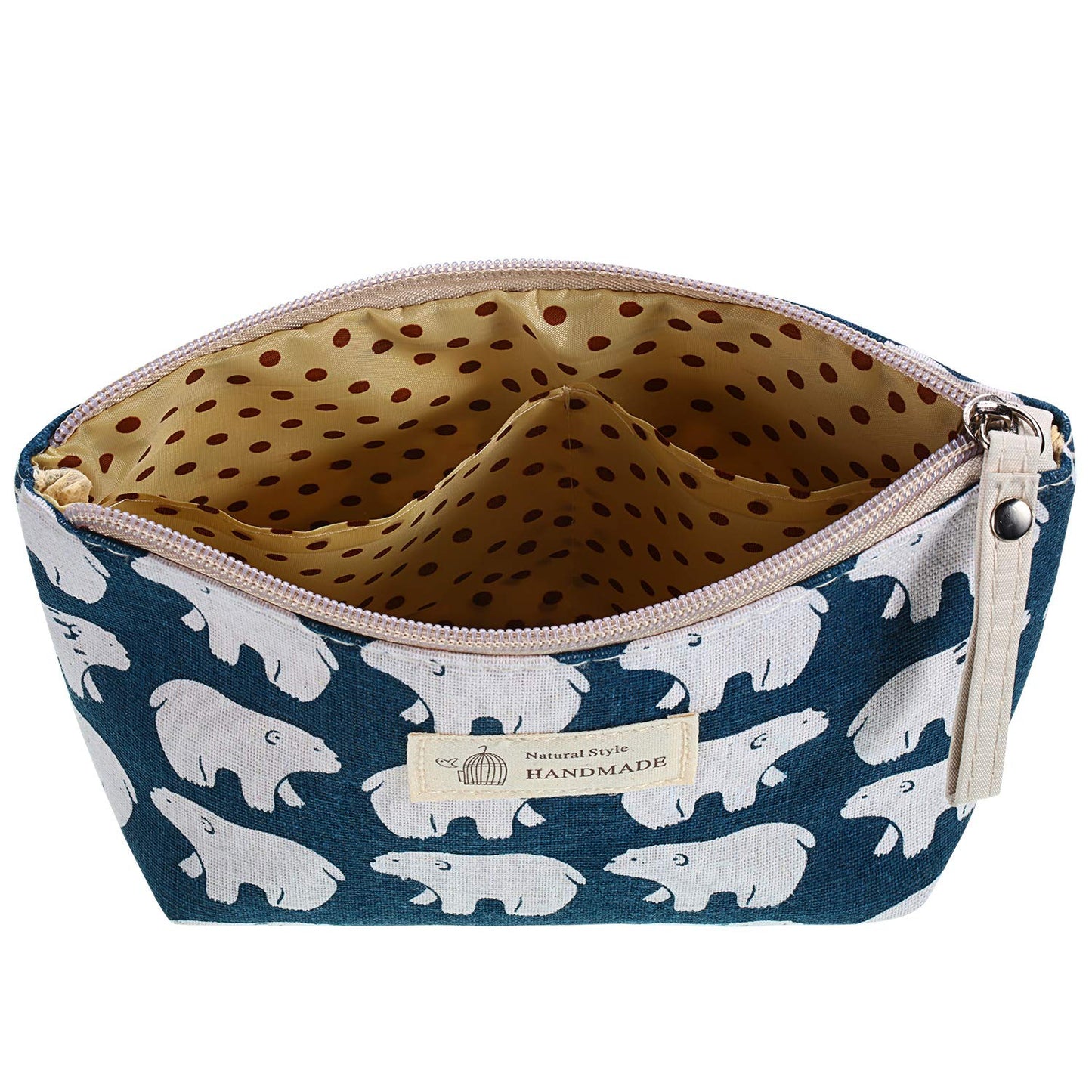 Boao 4 Pieces Canvas Makeup Bags Set Small Cosmetic Pouches for Purse with Zipper Multi Functional Toiletry Travel Case Organizer for Women Gift, 4 Styles(Small,Whale, Bear, Tree, Leave)