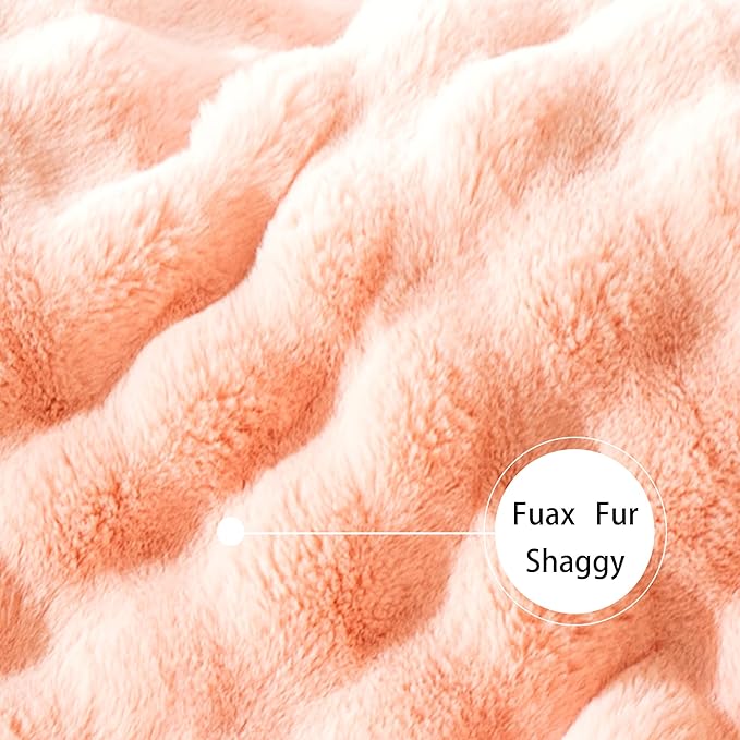 Luxury Faux Fur Throw Blanket 3D Bubble for Couch - Fluffy Blanket Double-Sided Non-Shedding, 50x60 Inches, Fits Bed/Car/Camping/Patio, Gift for Women,Room Decor,Pink
