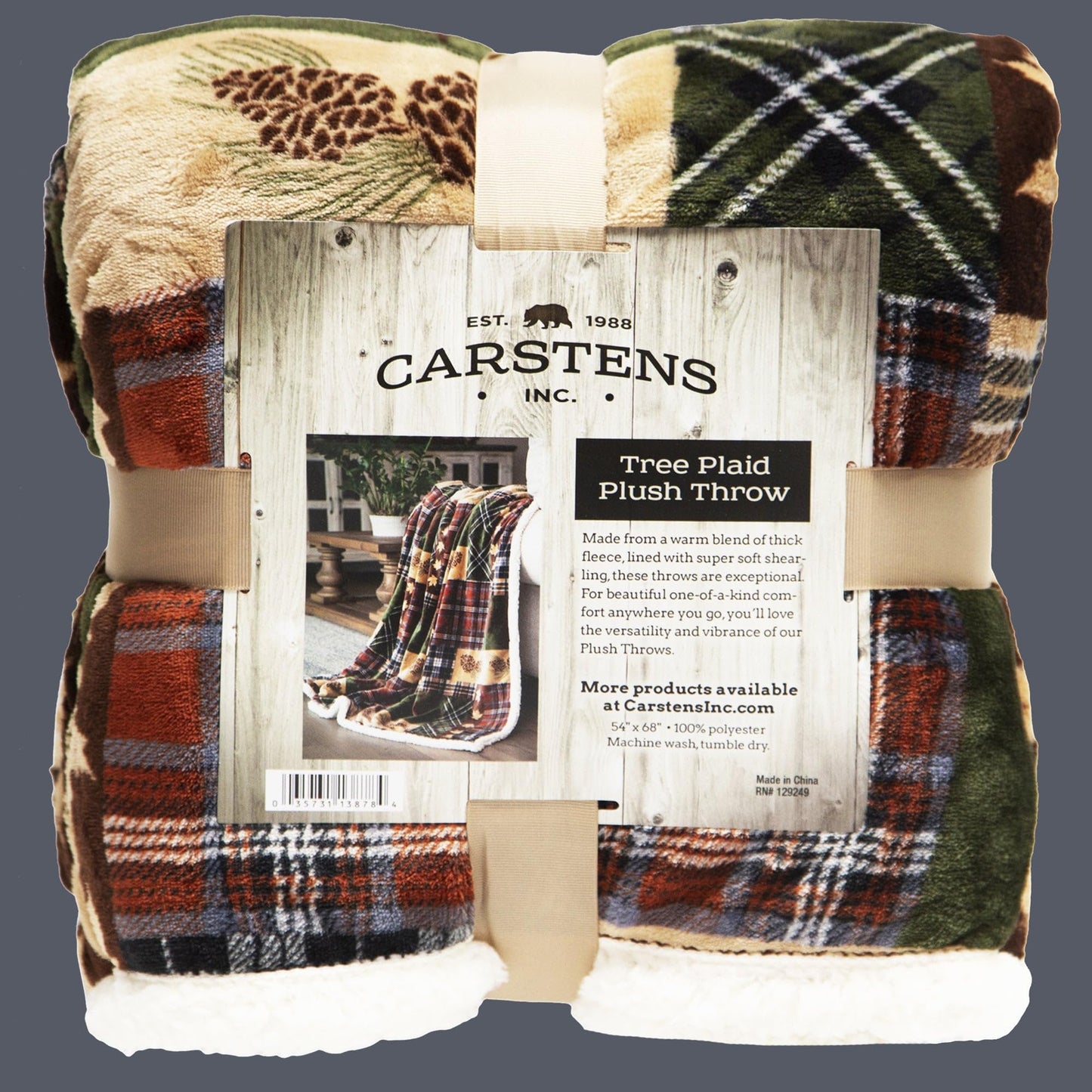 Carstens, Inc. Ultra Premium Super Soft Plush Sherpa Fleece Oversized Throw Blanket 54" x 68", Tree Plaid