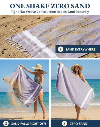 LANE LINEN Beach Towels 4 Pack Oversized - Turkish Towel Set, Pre-Washed Oversized Beach Towel, Quick Dry Beach Towels for Travel, Large Pool Towels, 39"x71" - Day Break
