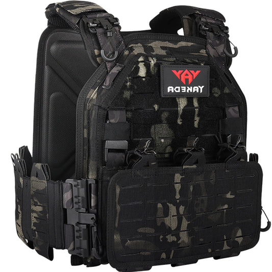 YAKEDA Tactical Vest for Men 1000D Nylon Quick Release Laser-Cutting Modular Vest Lightweight Vest (Black CP)