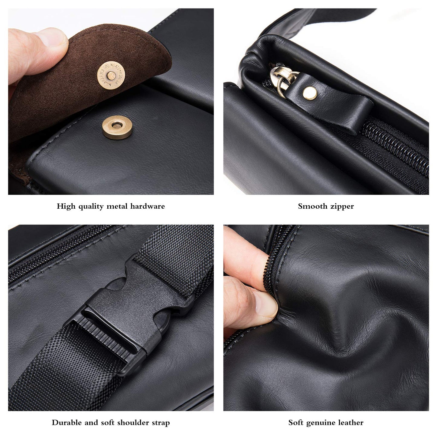 NIUCUNZH Cowhide Waist Fanny Pack-Genuine Leather and Slim with Adjustable Waistband Black