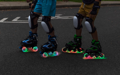 MammyGol Adjustable Inline Skates for Boys Girls Kids Youth with Light up Wheels, Teal Beginner Blades Roller Skates for Boys Size 10 11 12 13 Ages 6-12