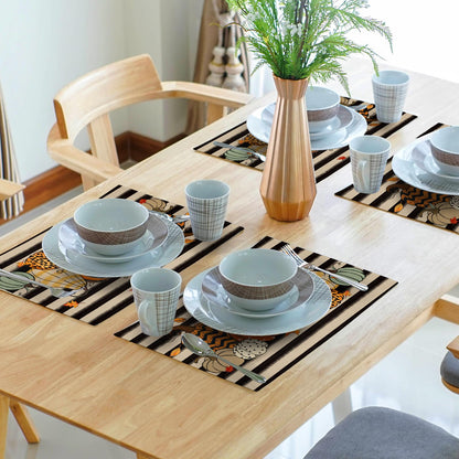 Fall Placemats Set of 4, Autumn Place Mats 12x18 Inch Leopard Buffalo Plaid Pumpkin Heat Resistant Washable Tablemats for Farmhouse Kitchen Dining Thanksgiving Halloween Party