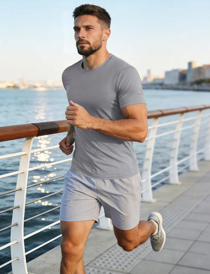 Running Shirt Men Rash Guards Shirts Dry Fit Fitness Shirts Top Tee Short Sleeve Active Shirts Gym Tshirts Workout T-Shirts Light Grey