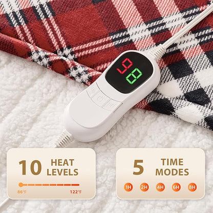 HomeMate Electric Blanket Heated Full Size - 72“x84“ Ultra Soft Cozy Flannel Heating Blanket with 10 Fast Heat Levels 8 Hours Auto Off Over-Heated Protection ETL Certification Keep Warm in Home Office