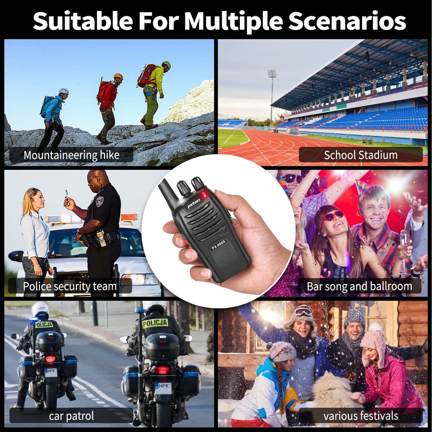pxton 666S walkie talkies Long Range Rechargeable for Adults with Headphones and Li-ion Battery,2 Way radios has VOX/Noise Reduction/TOT/Flashlight/Monitoring/Scan Function（4 Pack）