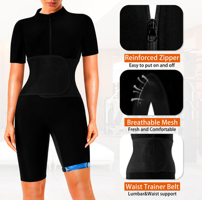 LMCOB Sauna Suit For Women Waist Trainers For Women Belly Fat Full Body Jumpsuit Adjust Waist Breathable Underarm(LYBH70017-01-M)