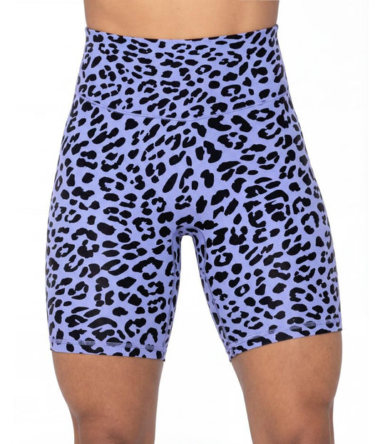 Sunzel 8" Waist Biker Shorts for Women No Front Seam Soft Yoga Workout Gym Bike Shorts Tummy Control Squat Proof Leopard Periwinkle Large