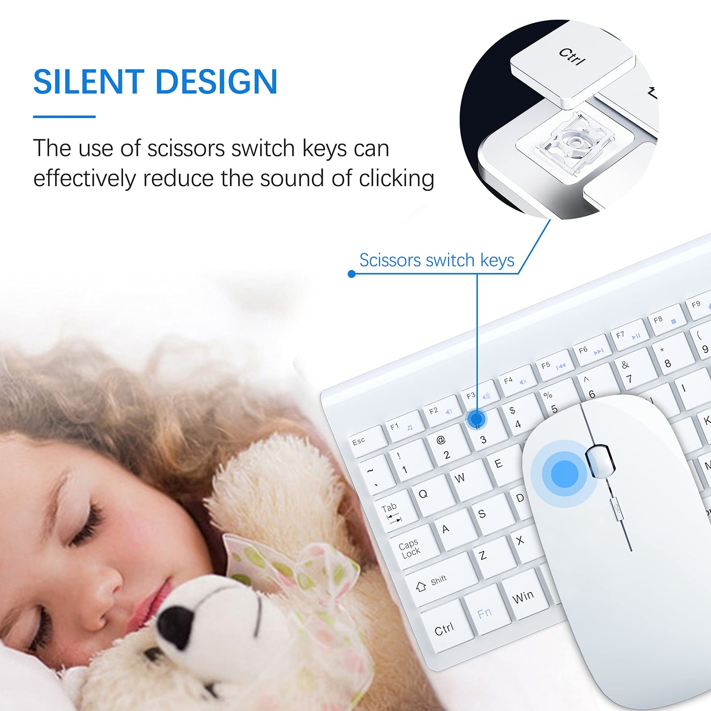 Wireless Keyboard and Mouse Ultra Slim Combo, TopMate 2.4G Silent Compact USB 2400DPI Mouse and Scissor Switch Keyboard Set with Cover, Batteries Included, for PC/Laptop/Windows/Mac - Gray Black