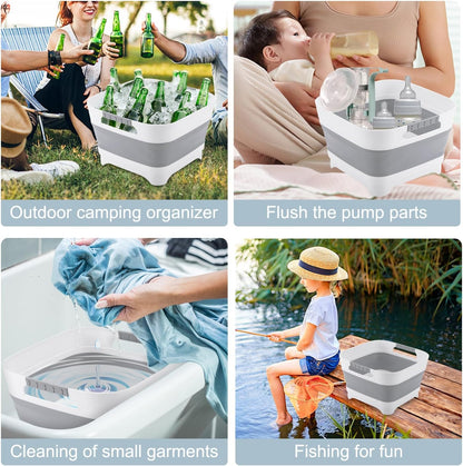 Collapsible Wash Basin with Drain Plug - Space-Saving Multiuse Tub for Washing Dishes, Vegetables - Versatile Soaking Basin for Baby Bottles, Pump Parts - Outdoor Camping Sink for RVs