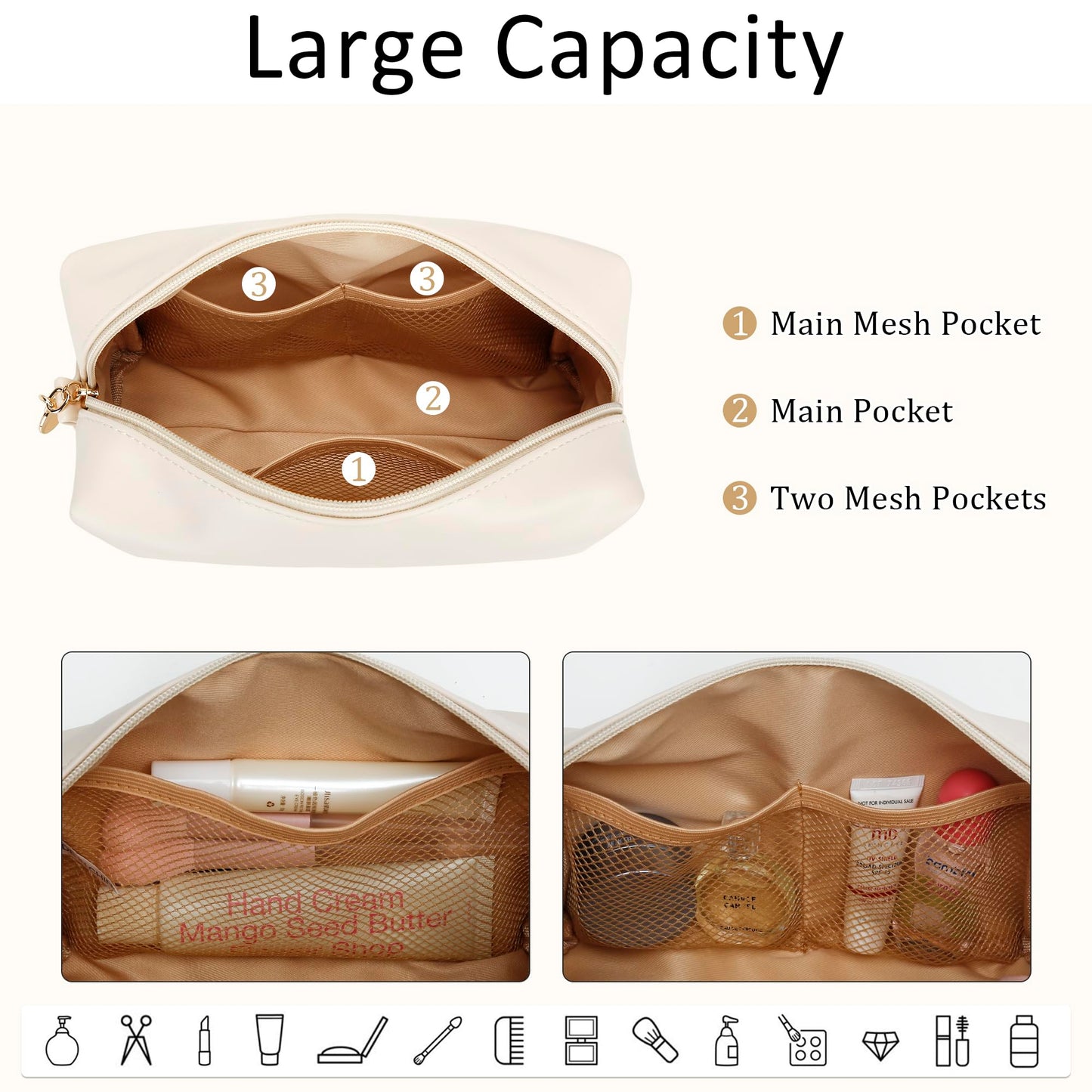 CLOUDWINGS Gifts for Women Bridesmaid Gifts Personalized Initial Makeup Bag PU Leather Cosmetic Waterproof Travel Toiletry Bag (L)