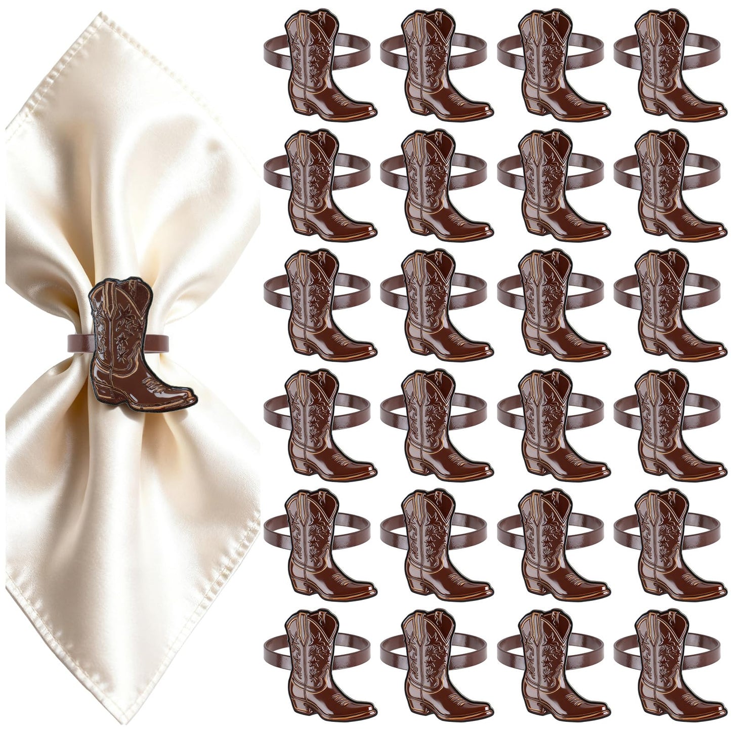 24PCS Western Party Decorations Cowboy Boot Napkin Rings Rustic Farmhouse Western Napkin Holder Metal Tissue Rings Buckles Cowboy Birthday Party Supplies