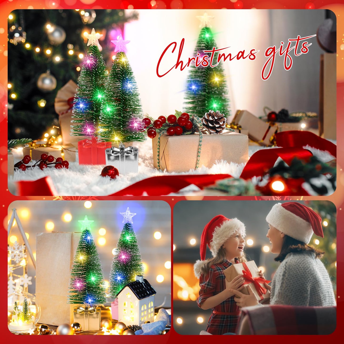 Mini Christmas Tree with Lights, 4 Pack Tabletop Christmas Tree with LED Lights for Indoor Christmas Decorations Holiday Party Ornagment, Christmas Centerpieces for Tables New Year Decoration(4)