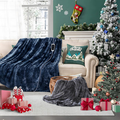 Sealy Electric Blanket Heated Throw, Faux Fur Heating Blanket with 6 Heat Settings & 2-10 Hours Auto Shut Off, Fast Heating & ETL Certification, 50x60 Inch, Grey