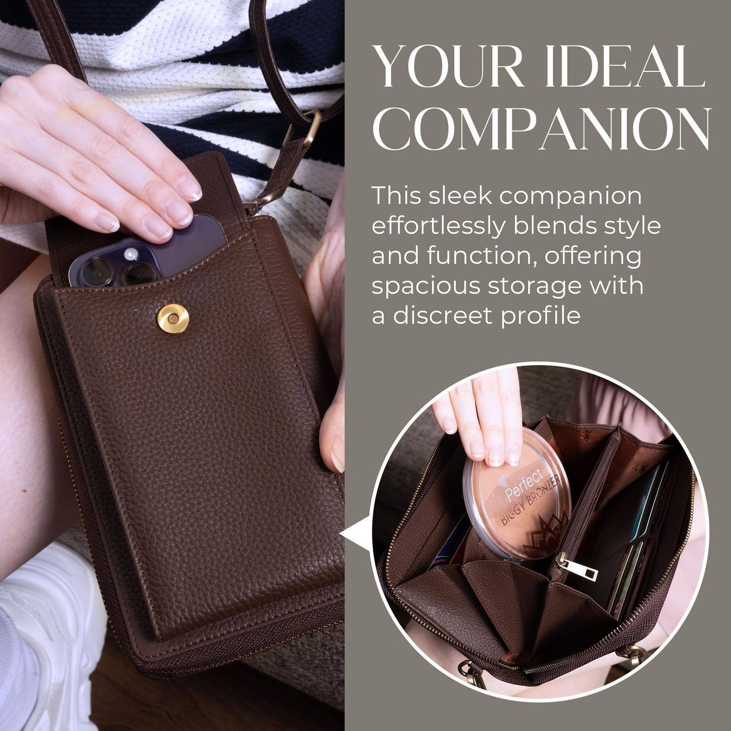 BULL GUARD Crossbody Leather Cell Phone Bag, Anti Theft and RFID Blocking
