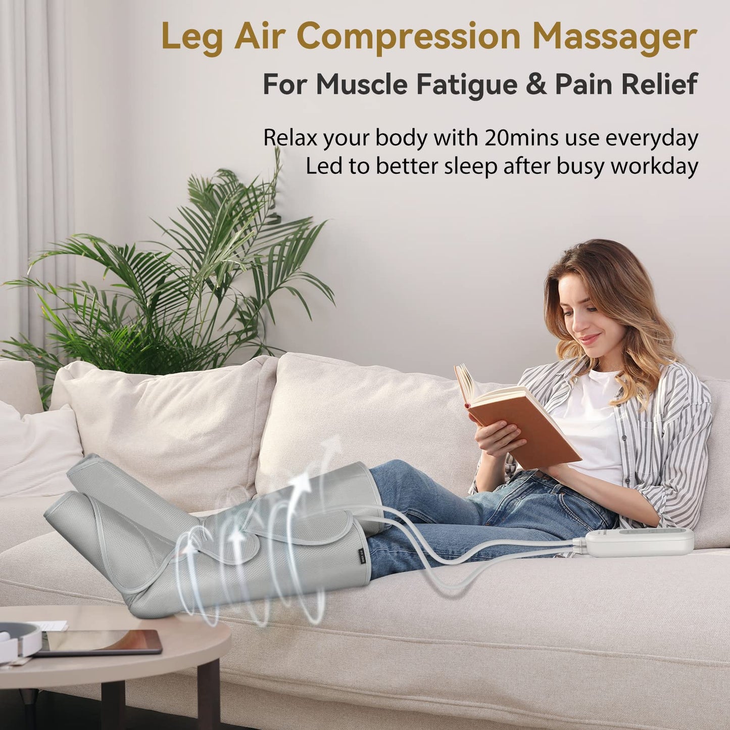 FIT KING Leg Massager for Circulation Air Compression Leg and Foot Massager to Relieve Pain Swelling Edema with Handheld Controller - 3 Intensities 2 Modes - Great Gift for Wife Mom and Friend