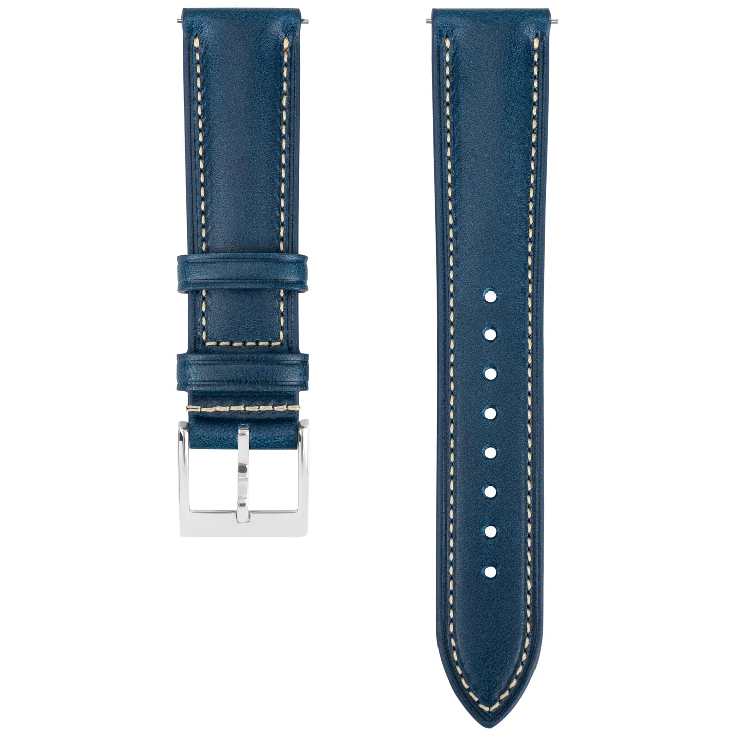 Gomvadr Vintage Genuine Top Grain Leather Watch Strap Quick Release, 18/19/20/21/22/24mm, Silver/Black Buckle, Universal Fit Unisex for Daily Wear (Blue with Silver Buckle, 21mm)