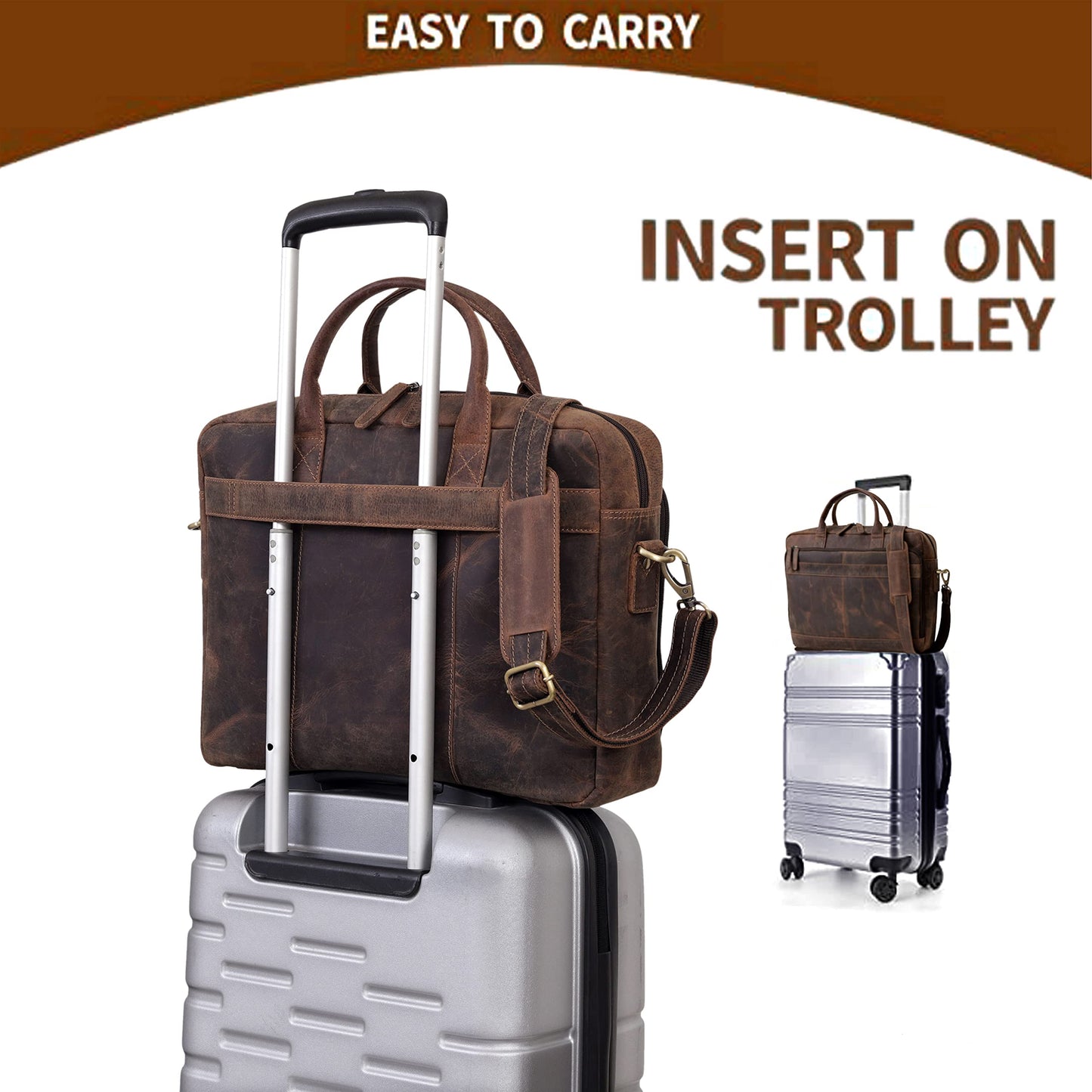 Leather briefcase bag for men Leather Laptop Bags For Men and Women Travel Messenger Bag 16 Inch (Vintage Brown, 16 Inch Briefcase)