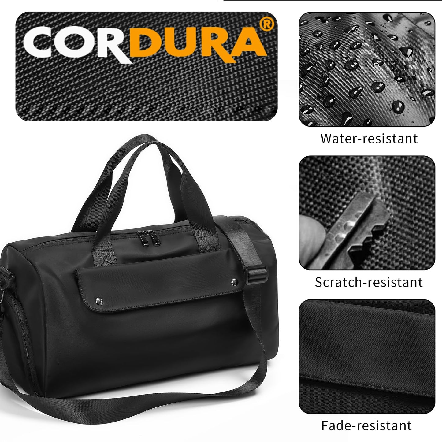 UMydeal Gym Bags for Men, Small Duffle Bag for Travel, Waterproof Overnight Bag with Shoe Compartment, Cordura Sports Bag for Fitness/Short Trip