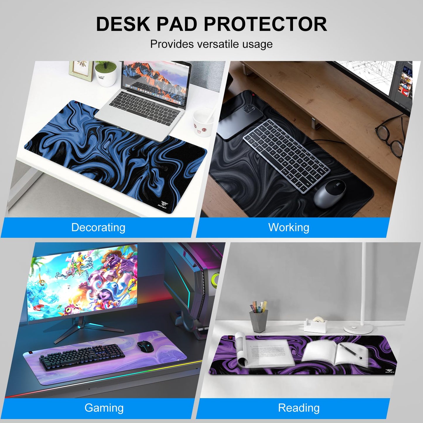 NPET N110 Extended Big Mouse Pad Large, XXL Gaming Mouse Pad Desk Pad, 35x17 inch Long Computer Keyboard Mouse Mat Mousepad with 3mm Non-Slip Base and Stitched Edge for Home Office Work, Dark Purple