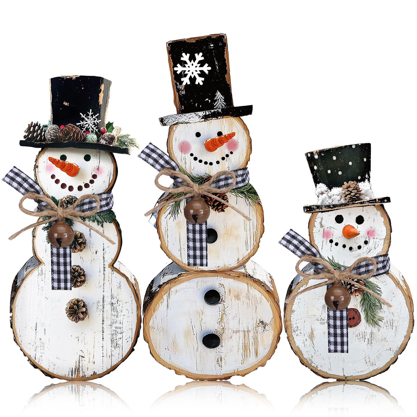 Barydat 3 Pack 3 Pcs Christmas Table Decorations Wooden Snowman Centerpieces Table Sign Tiered Tray Desktop Xmas Decoration for Indoor Home Kitchen Gifts Party (Pine Cone Snowman)