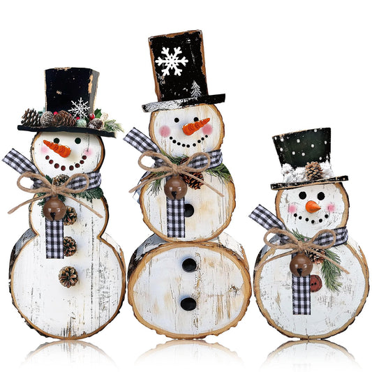 Barydat 3 Pack 3 Pcs Christmas Table Decorations Wooden Snowman Centerpieces Table Sign Tiered Tray Desktop Xmas Decoration for Indoor Home Kitchen Gifts Party (Pine Cone Snowman)