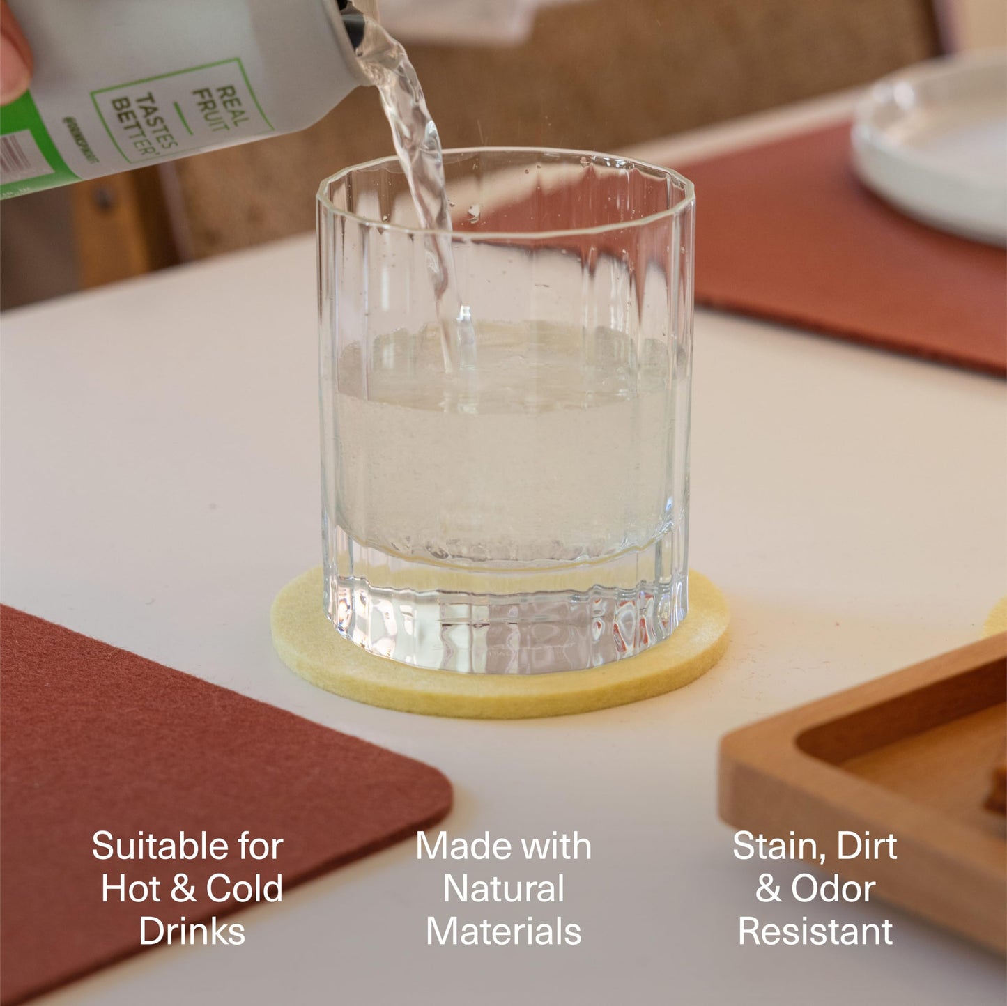Graf Lantz - Bierfilzl Merino Wool Square Coasters Set of 4 - Earth (4"x4"x5mm) - Absorbs 30% of Weight - Natural German Wool - Heat Resistant, Sustainable, Reusable - Home Decor, Coffee Table Decor
