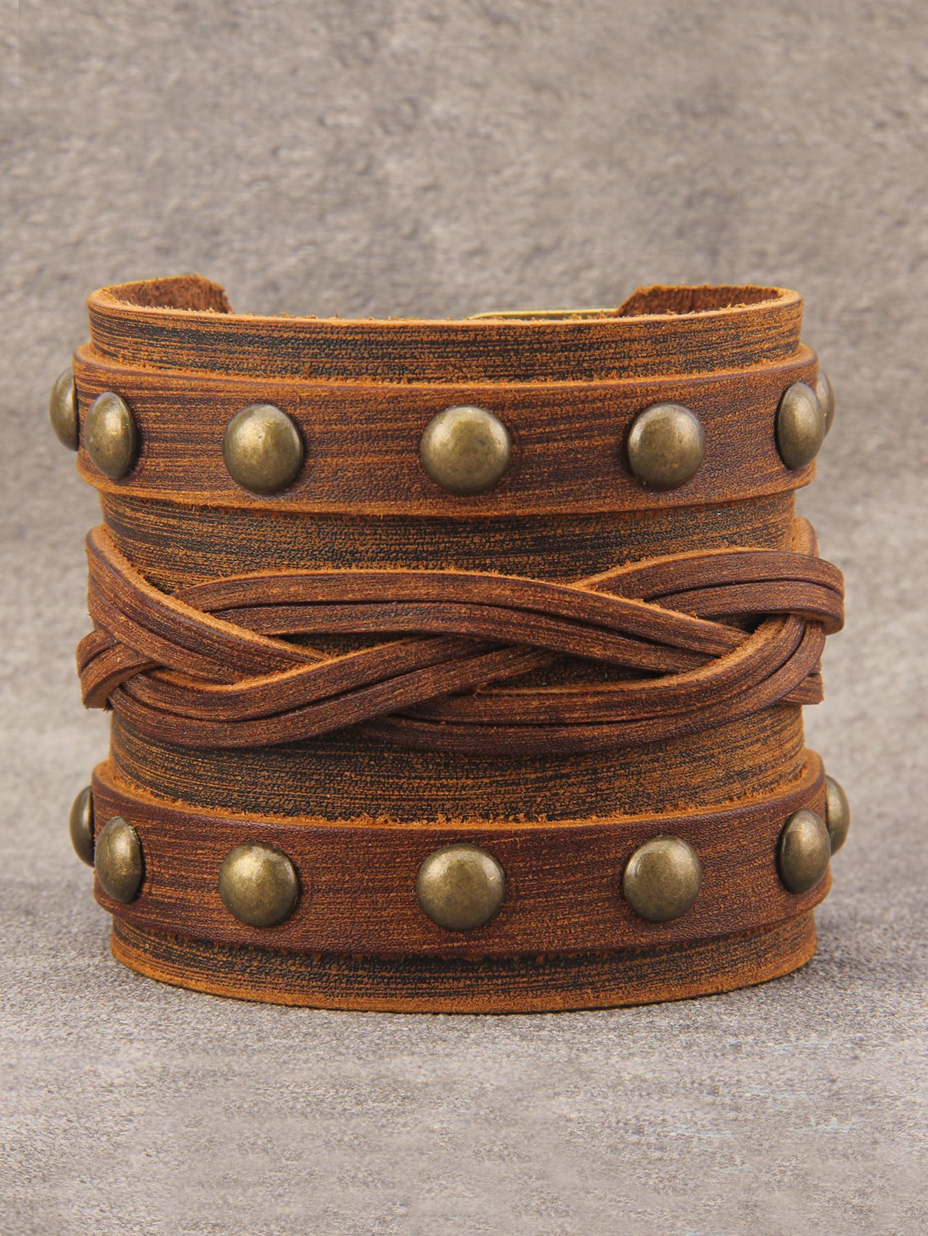 Jeilwiy Leather Cuff Bracelet for Men Multi Strap Leather Bracelet Mens Leather Wristband Brown Wrist Wrap Bracelet Wide Nordic Viking Bracelet