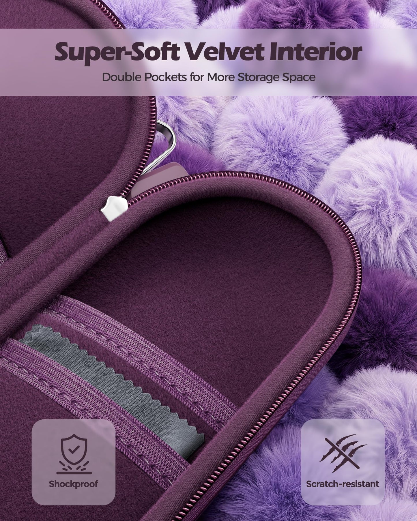 ProCase Double Sunglasses Case, Hard EVA Shell Shockproof Dual Eyeglass Case for Men Women with Metal Hook and Velvet Lining, Travel Zipper Glasses Holder Organizer Fathers Day Gift for Dad -Plum