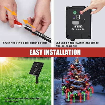 Christmas Decorations, 10 Pcs Christmas Candy Cane Lights, 21'' Solar Pathway Lights with 8 Lighting Modes, Waterproof Garden Lights for Outdoor Christmas Patio Yard Walkway Decorations(2 colors)