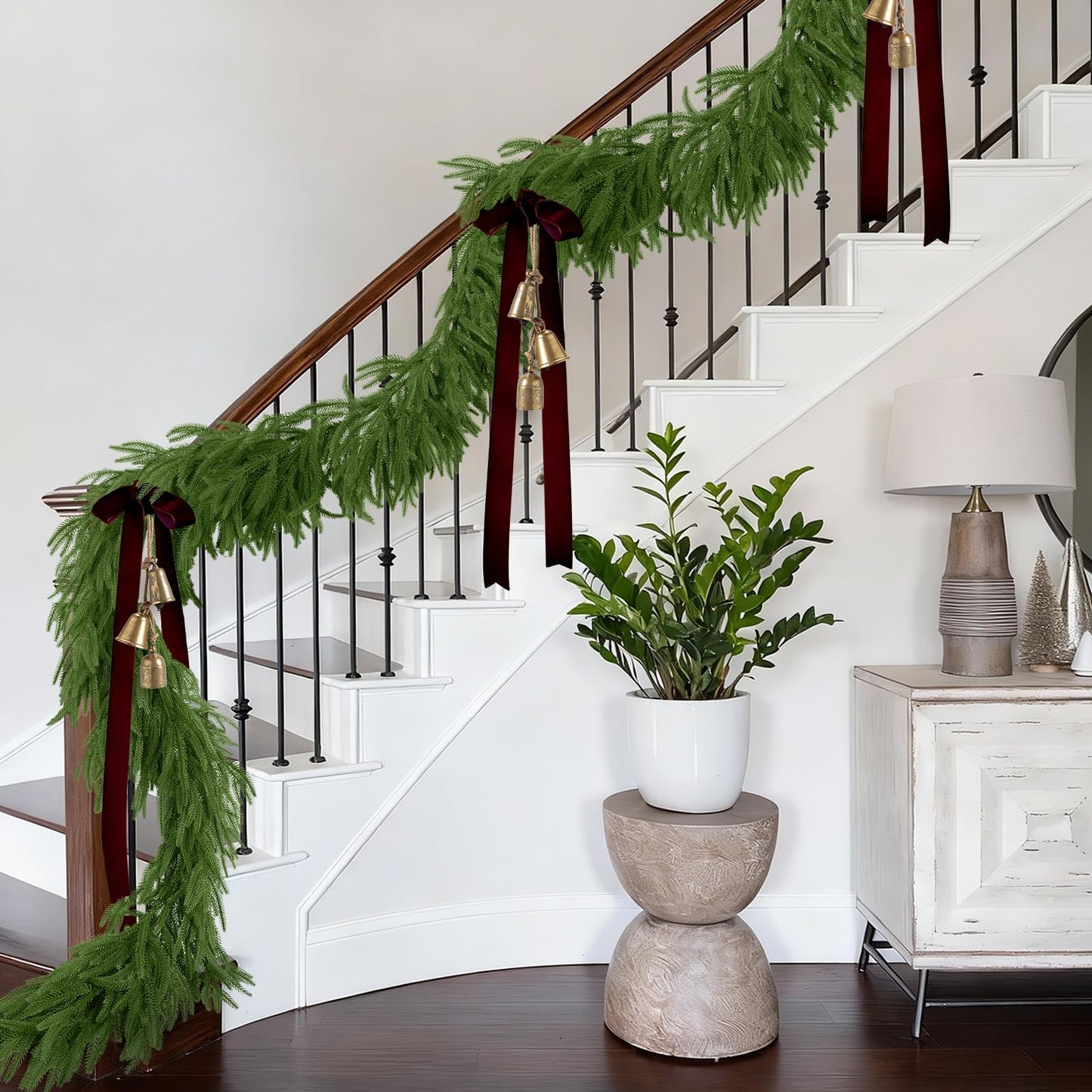 N&T NIETING Christmas Norfolk Pine Garland Real Touch Artificial Christmas Green Xmas Garland for Mantle, Table Holiday Fireplace Staircase Indoor Outdoor Christmas Decorations (9 FT)