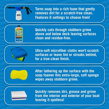 Boat Cleaning Kit, Wash Soap, Foam Gun, Sponge, Microfiber Cloths, Marine Cleaner for Pontoon, Fishing, Bass Boats, RV Supplies, Boating Gifts for Men and Women
