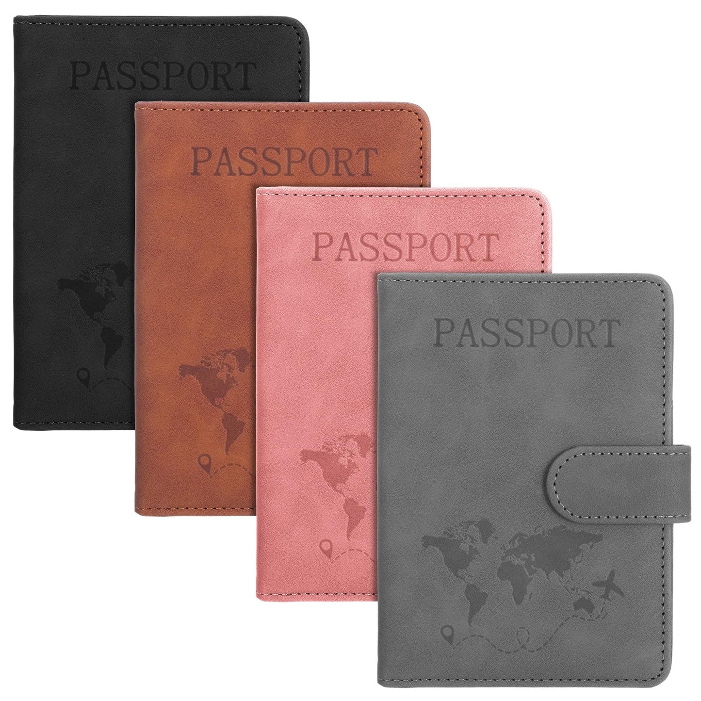 4 Pack Passport Holder for Travel, Passport Wallet Cover Case Waterproof RFID Blocking Passports Holders with Pen Holder Travel Must Haves Accessories, Passports Book Holders for Women and Men