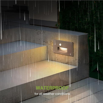 ASD LED Recessed Step Light Fixture, Outdoor & Indoor Tread Lighting | 3CCT, Motion Sensor, Waterproof, ETL Listed | 3W 120LM 3000K-5000K 120V | Staircase Hardwired Illumination | Dark Bronze, 4 Pack