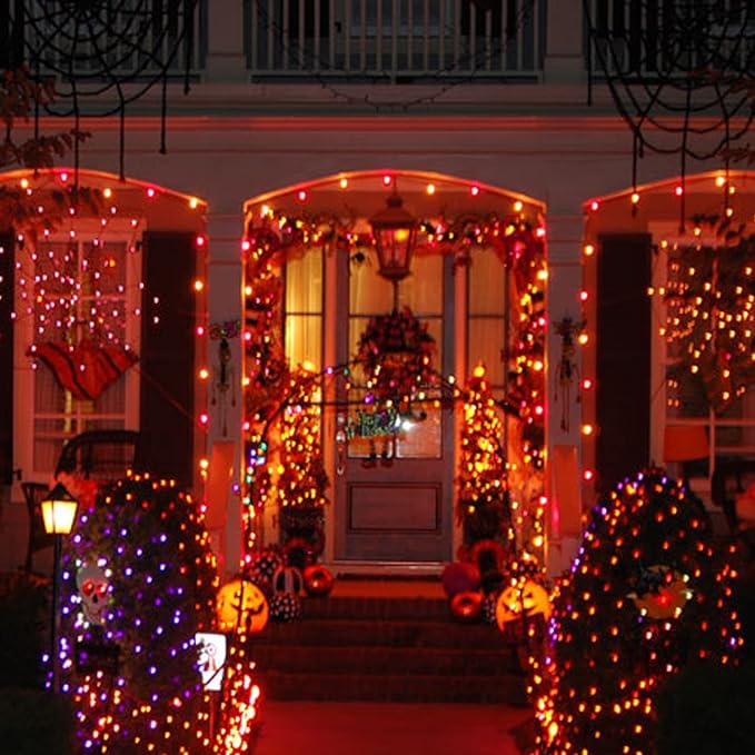 Dazzle Bright Orange Halloween Fairy String Lights, 4 Pack Total 80FT 240LED Copper Wire Battery Operated Waterproof Lights, Halloween Decorations for Indoor Home Outdoor Patio Yard Party Decor