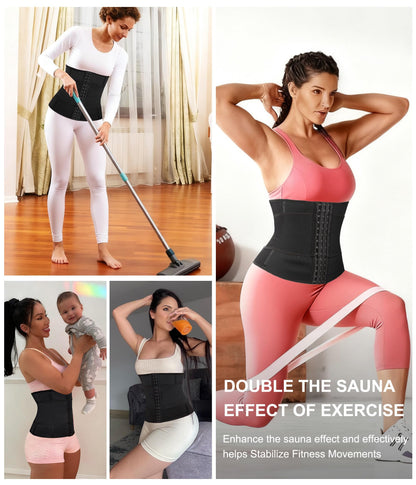 LEINIDINA Waist Trainer for Women Corset Shapewear Segmented Sweat Waist Trimmer for Women Workout Belt Black-silver