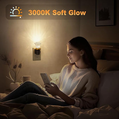 JandCase Night Lights Plug into Wall, 2 Pack Dimmable Night Light Pulg in, Diamond Automatic Night Lights with Auto Light Sensor, Adjustable Brightness 3000K LED Night Light, for Bedroom Hallway