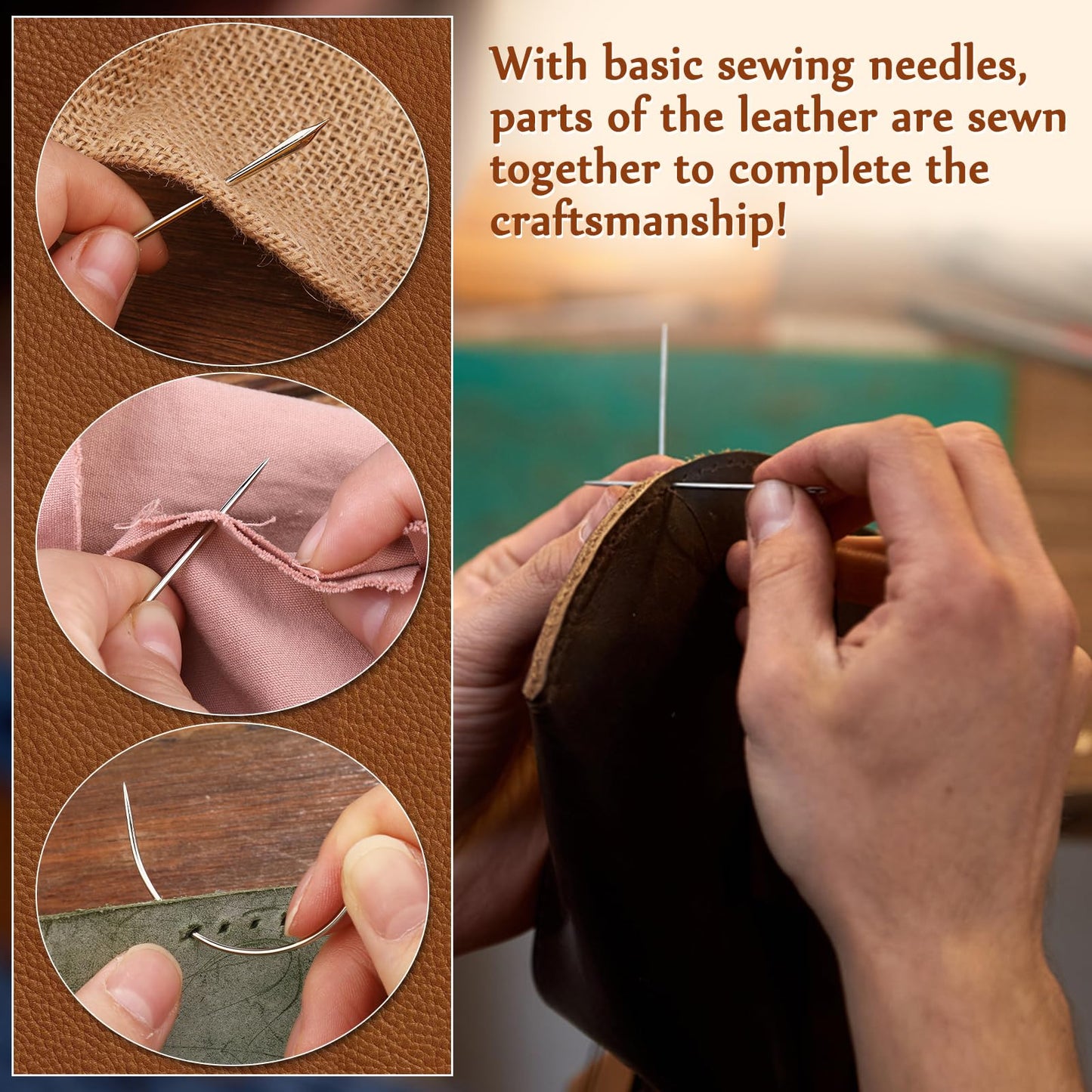 Leather Working Tools, Leather Craft Tools Kit with Awl Stitching Punch Hole Sewing Needles for Leathercraft Beginner Carving Stamping Repair Projects