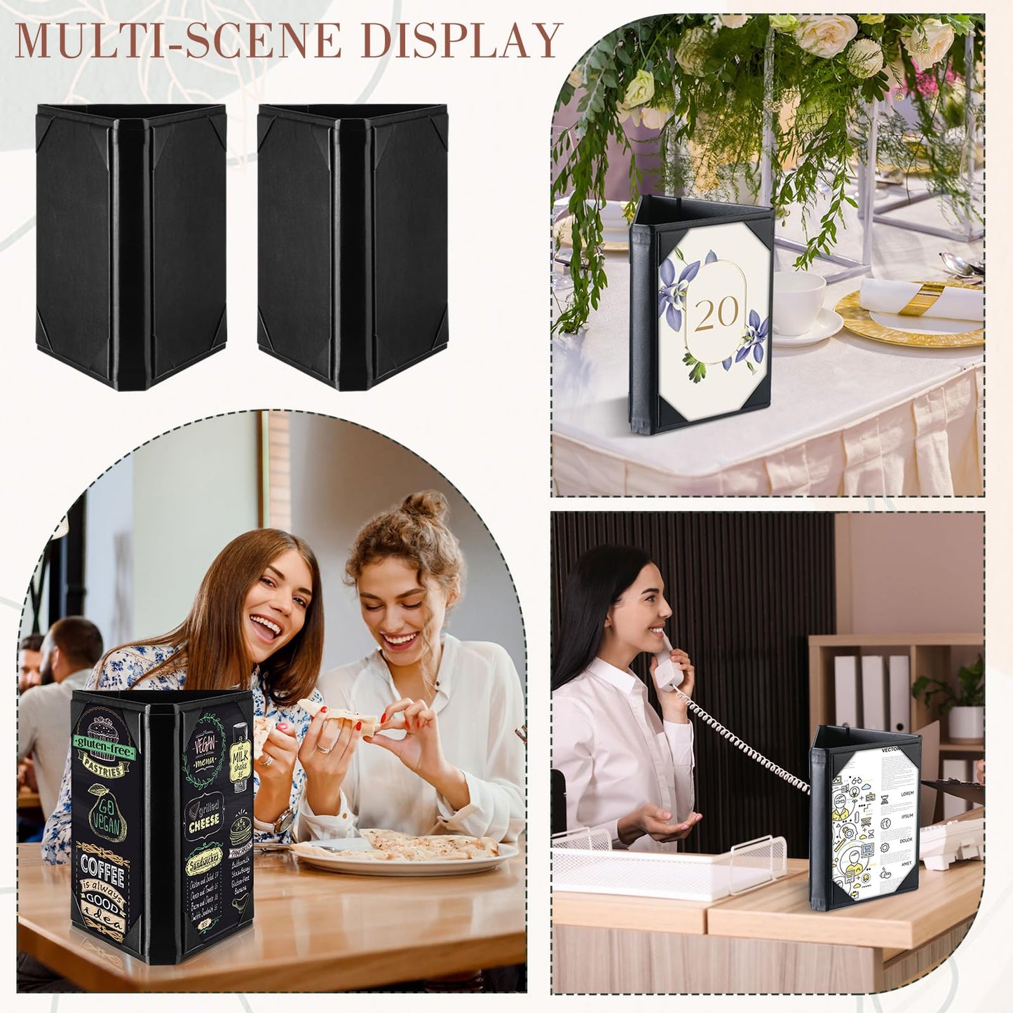 FoldTier 20 Pcs 5 x 7 Inch Triangle Menu Holders for Restaurant 3 Side Leatherette Table Tent Frame Menu Sign Cover Bulk for Restaurant Coffee Cafe Bar Wedding Drink Dessert
