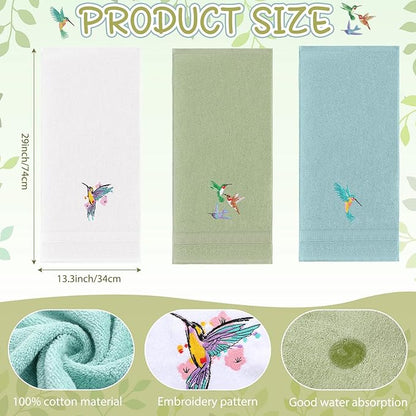 3 Pcs Hummingbird Hand Towels Farmhouse Garden Hummingbird Bathroom Decor 14x29