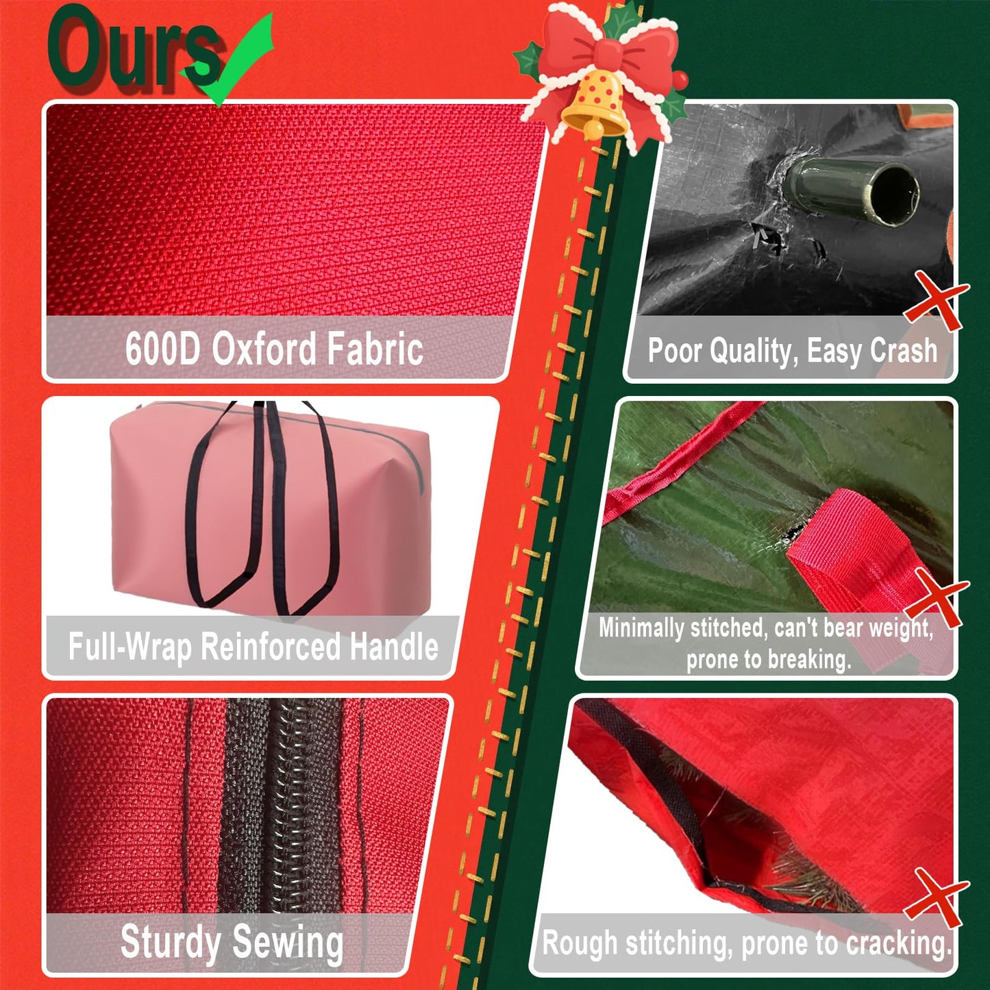 Small Christmas Tree Storage Bag Heavy Duty 3FT/4FT/5FT Christmas Tree Bag for Detachable Christmas Tree 600D Oxford Waterproof Dusty-Proof with 2 Reinforced Handle,Large Zipper Opening