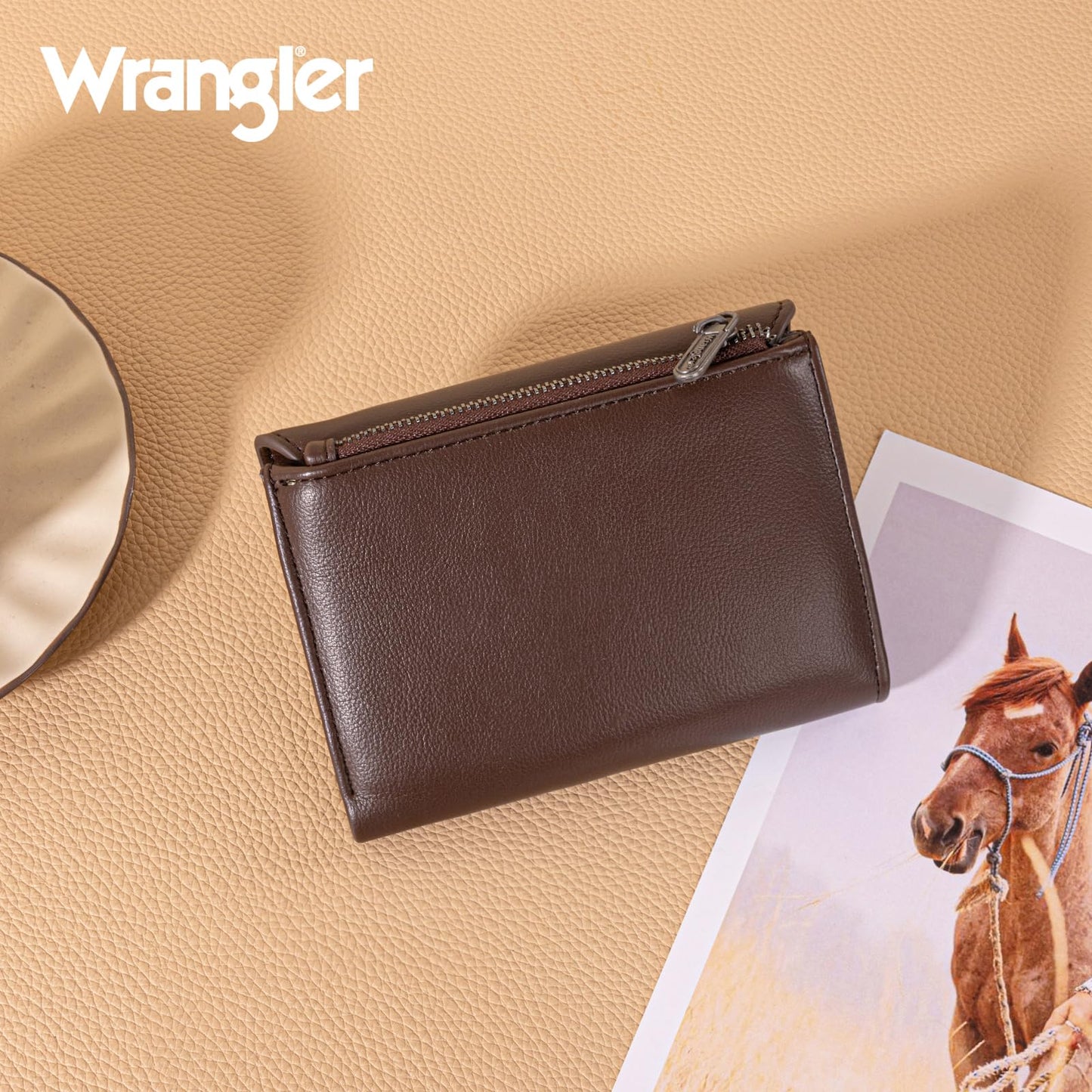 Montana West X Wrangler Small Wallets Woman Trifold Wallets, Card Cases & Money Organizers Womens Wallet Minimalist Wallet for Women Ladies Female Coffee with Coin Purses