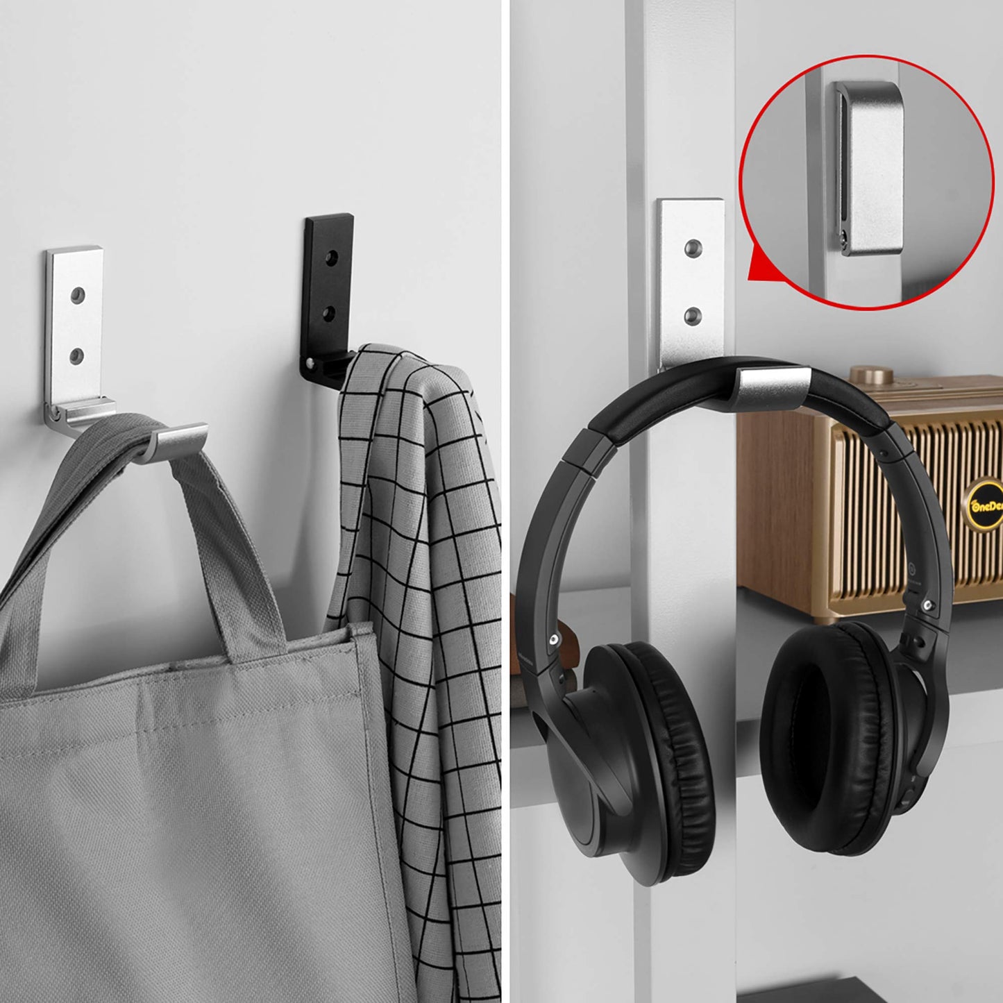 Geekria Foldable Wall Mount Headphones Holder, Headset Wall Hanger, Aluminum Wall Mount Hook, Hold Up to 1KG with 3M Tape, 20KG with Screws, Stand Come with Headband Protective Pad (2pcs)