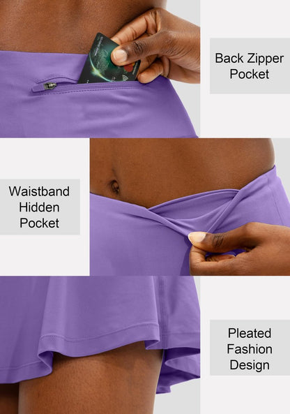 SANTINY Pleated Tennis Skirt for Women with 4 Pockets Women's High Waisted Athletic Golf Skorts Skirts for Running (Lavender_XL)