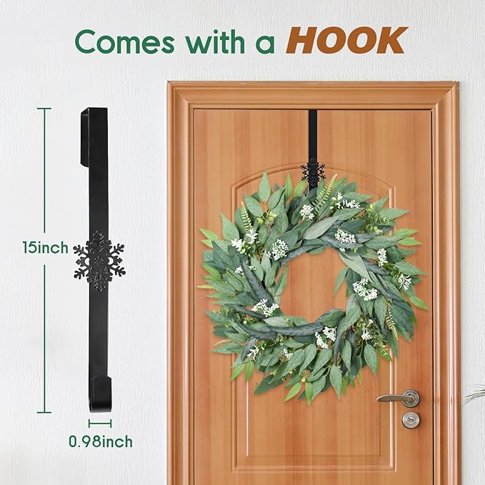 24" Wreaths Front Door Artificial Spring Wreath - Artificial Floral Lush Summer Wreath with A Hook & DIY Decor Green Year-Round Indoor Outdoor for Wall, Home, Wedding, Party, Christmas (Green)
