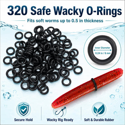 Wacky Rig Tools 2 Pcs with 320 Pcs Wacky O-Rings, Luxiv Wacky Worm Tools for Fishing Worm Rig Kits Fishing Rigging Utensil for Clip Baits Utensil with Keychain (Blue)
