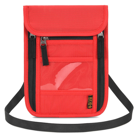 Neck Wallet Lightweight RFID Blocking Waterproof Travel Pouch Passport Wallets for Women Men （B-Red）